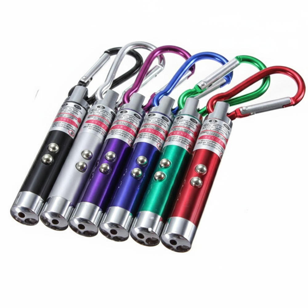 2'si 1 Arada Lazer Pointer ve LED Fener - Karabina Klipsli Anahtarlık Lazer