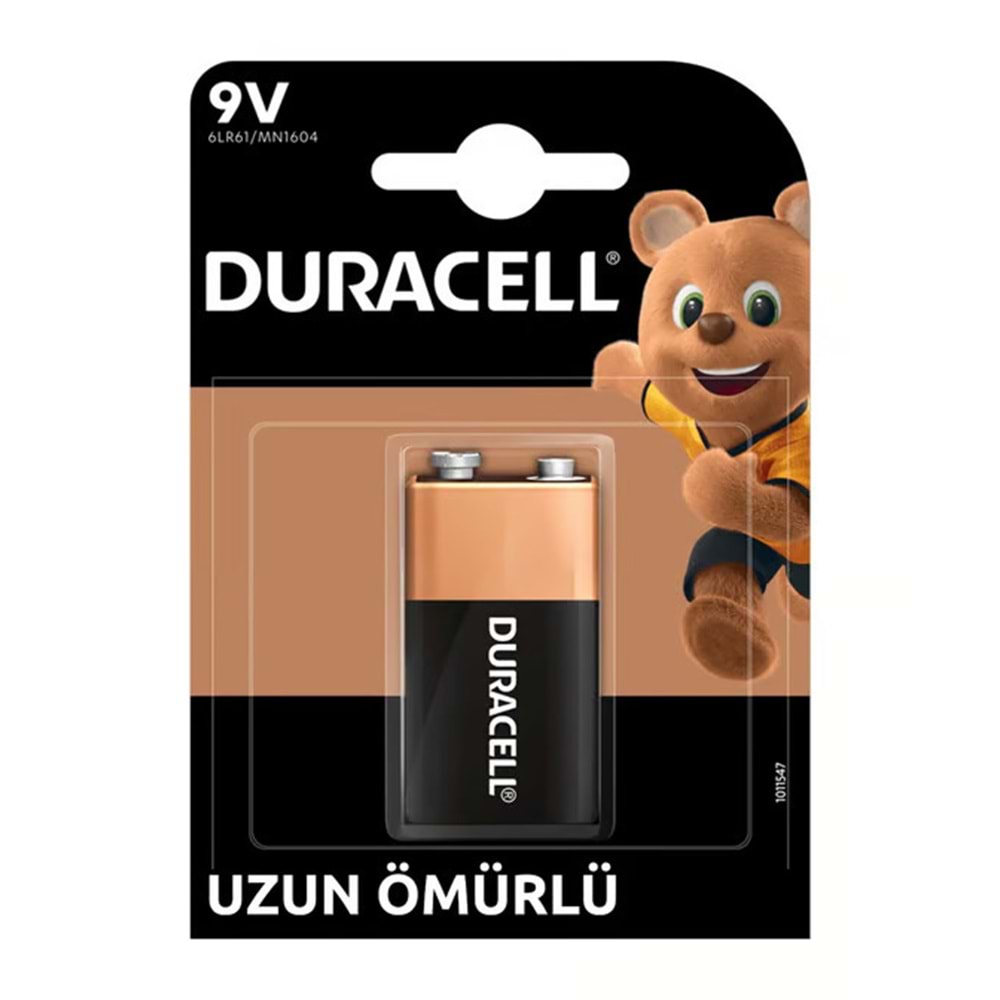 Duracell 9 Volt Pil Alkalin Uzun Ömürlü 6LR61 Kartela 5006016