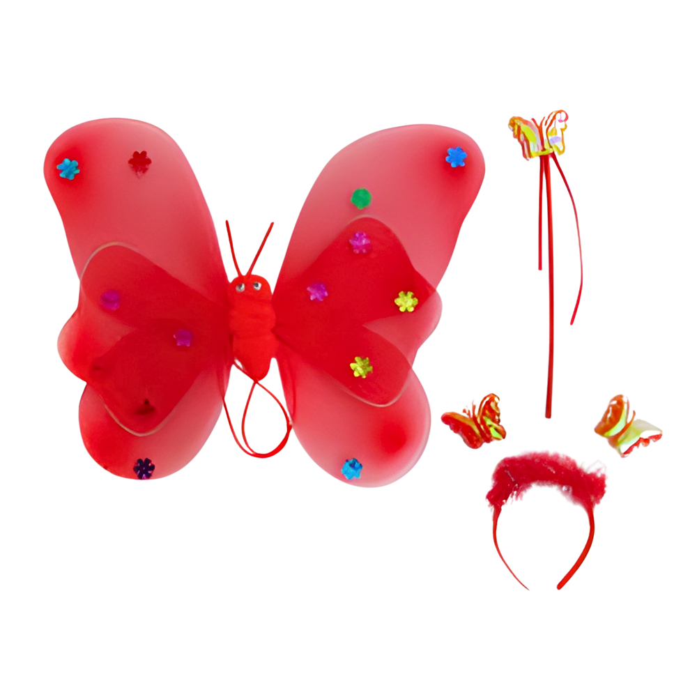 Kelebek Kanat Kostüm Seti - 3'lü Takım Asa ve Taç Hediyeli