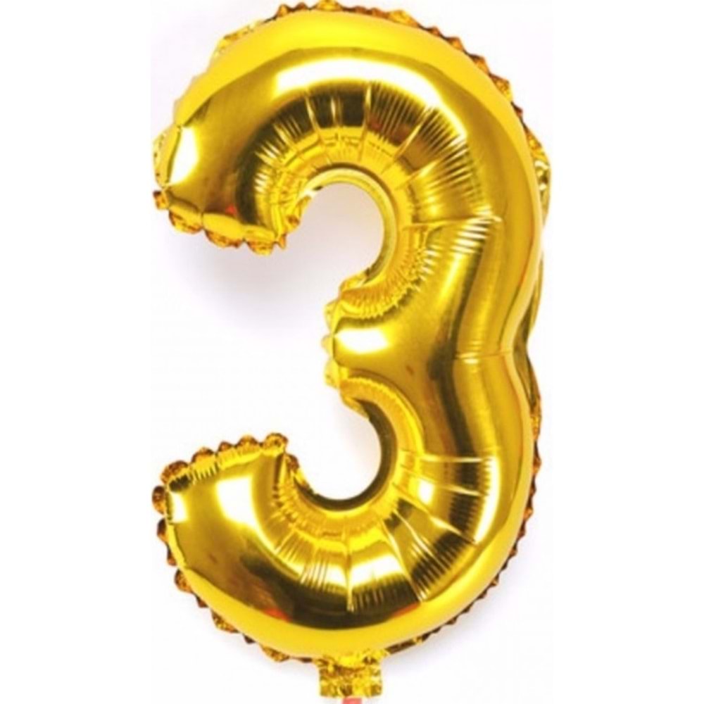 İKM 3 Rakam Folyo Balon Altın 40 İnç Büyük Boy Sayı Balonu Doğum Günü Süsleme