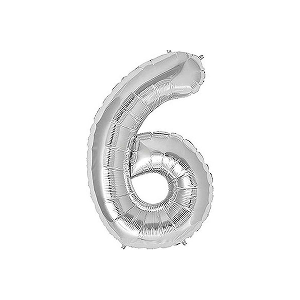 İKM 6 Rakam Folyo Balon Gümüş 40 İnç Büyük Boy Sayı Balonu Doğum Günü Süsleme