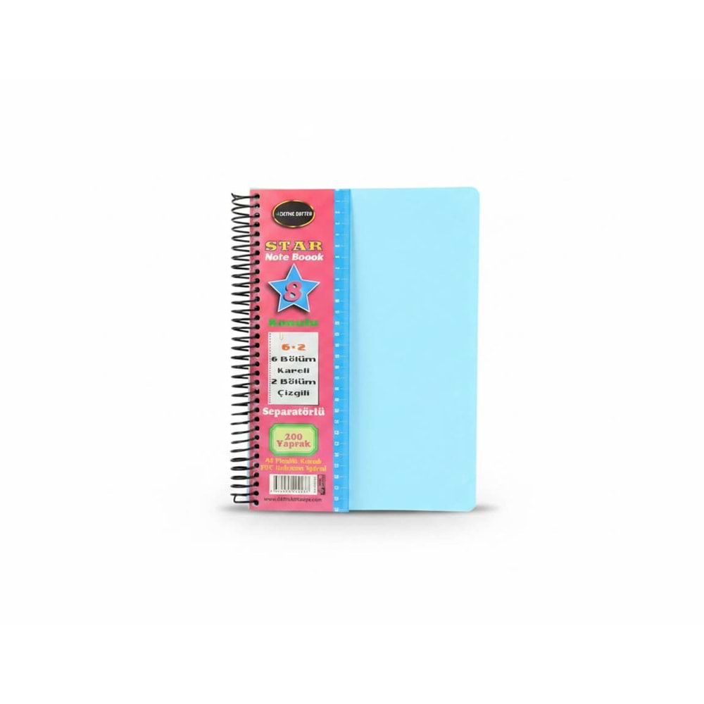 Star A4 PP Kapak Ayraçlı Defter 6+2 (200 Yaprak)