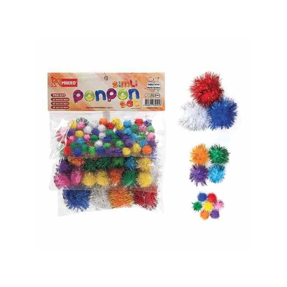 MİKRO Karışık Simli Ponpon Seti - El İşi ve Hobi Malzemesi (Çeşitli Boyutlar)