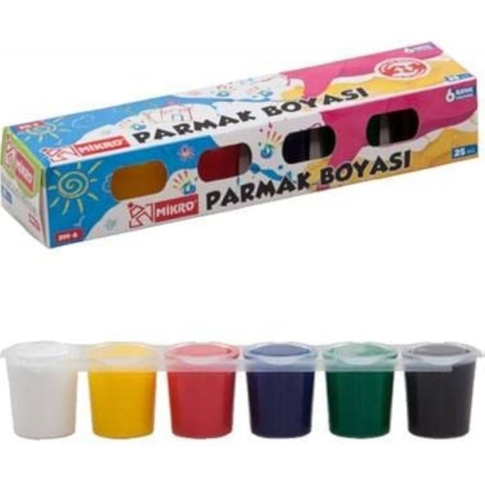 MİKRO 6 Renk Parmak Boyası Seti - 6x25 ml (Toplam 150 ml) Okul Öncesi Boya