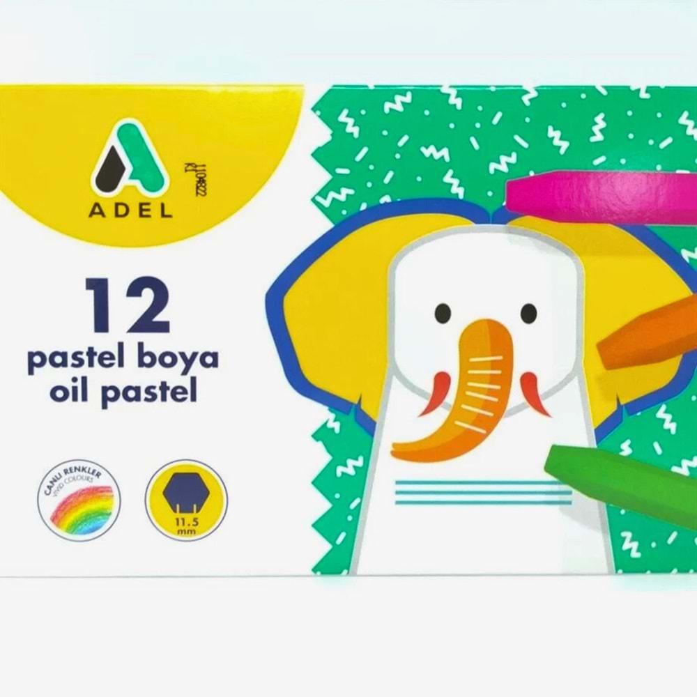 ADEL 12 Renk Pastel Boya Seti - 11.5 mm Canlı Renkler (Oil Pastels)