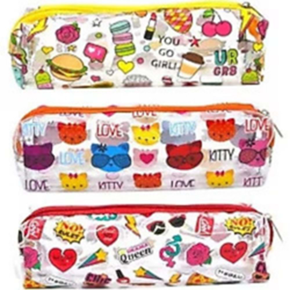 MİKRO Şeffaf Desenli Kalem Çantası (MC-04) - Genç Kız Kalemliği