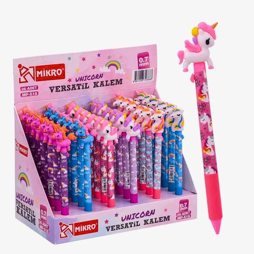 Unicorn Figürlü Renkli Standlı Versatil Uçlu Kalem 0.7 mm