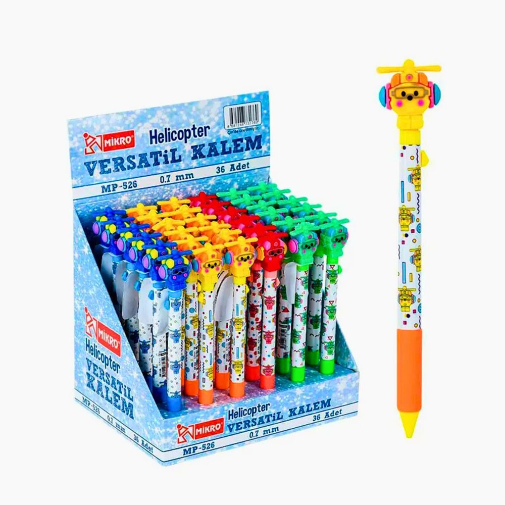 MİKRO MP-526 Helikopter Figür Başlıklı Versatil Kalem 0.7 mm Çocuk Okul Kalemi