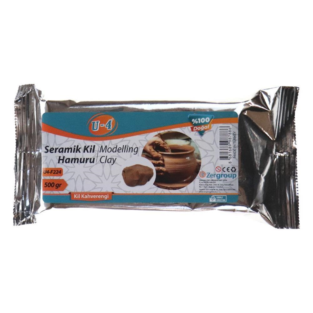 U4 Kahverengi Kil Hamuru 500 gr Seramik Modelleme Kili