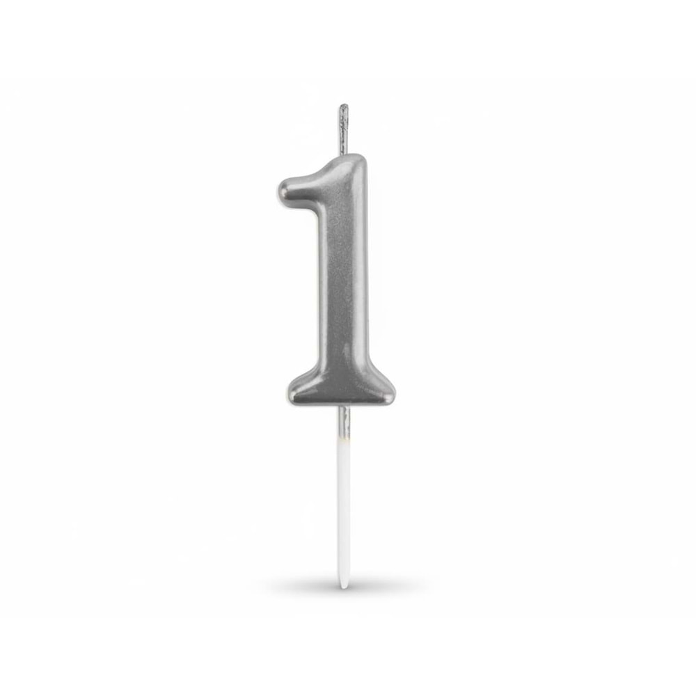 Rakam Mum 7cm -Gümüş 1-