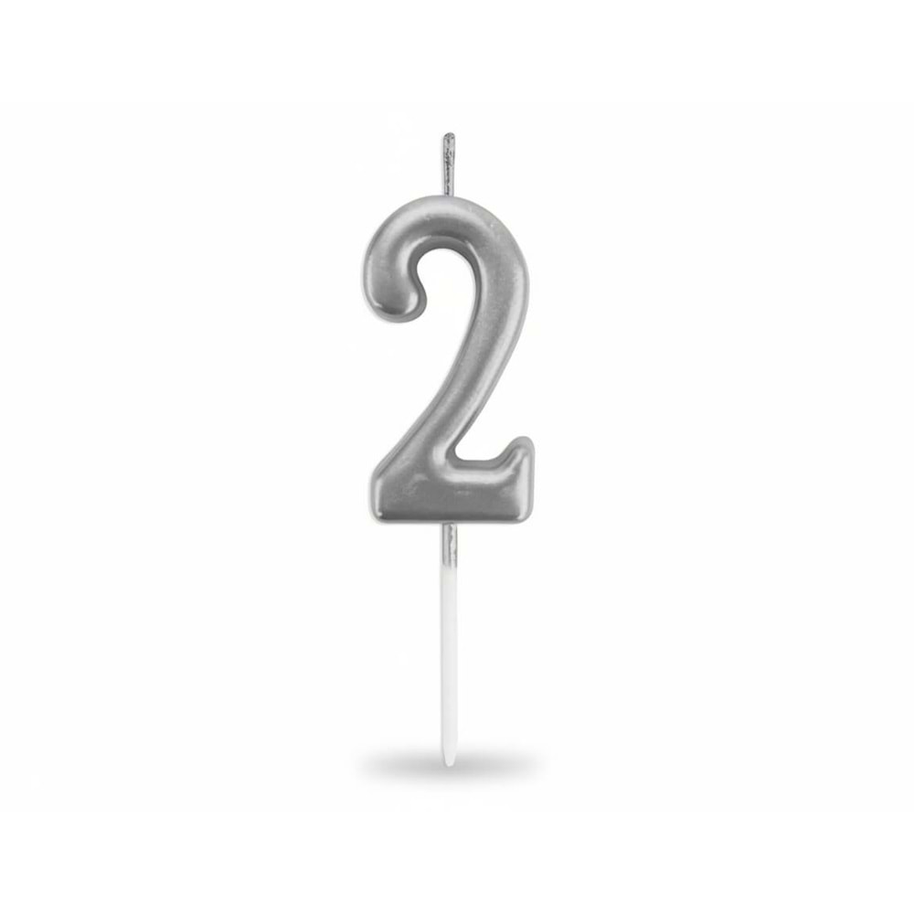 Rakam Mum 7cm -Gümüş 2-