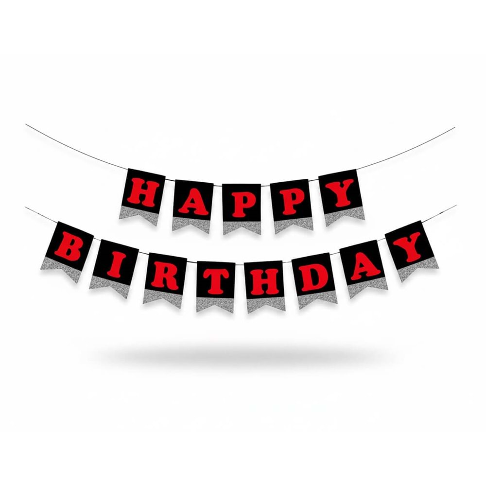 No:03 Happy Birthday Harf Afiş -Simli Gümüş-