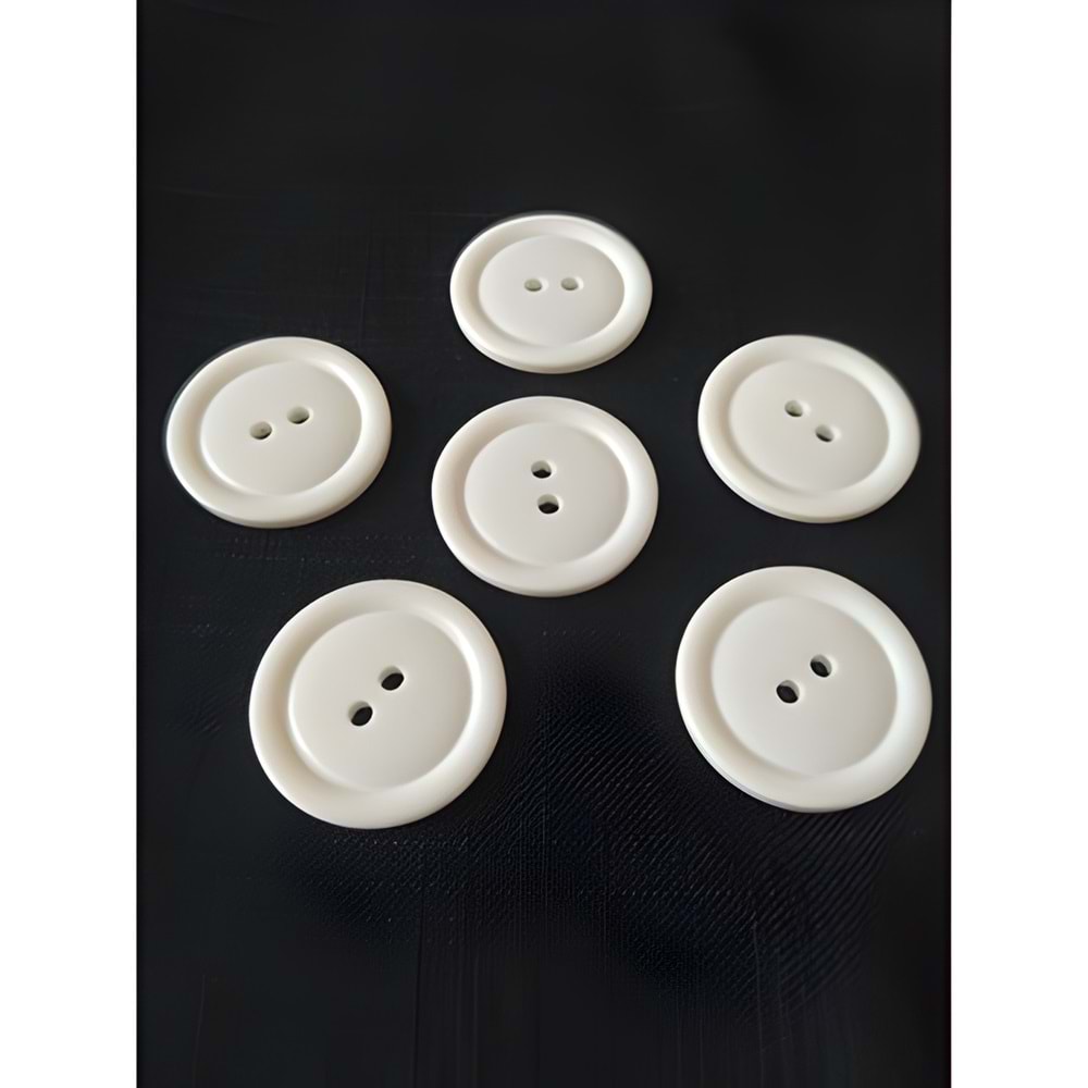Beyaz 2 Delikli Plastik Düğme Tek Adet Dikiş Düğmesi