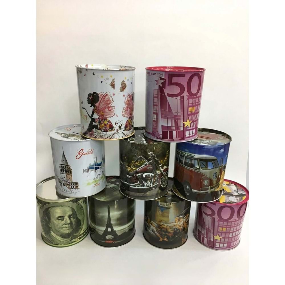 Küçük Boy Teneke Kumbara Desenli Metal Para Kutusu