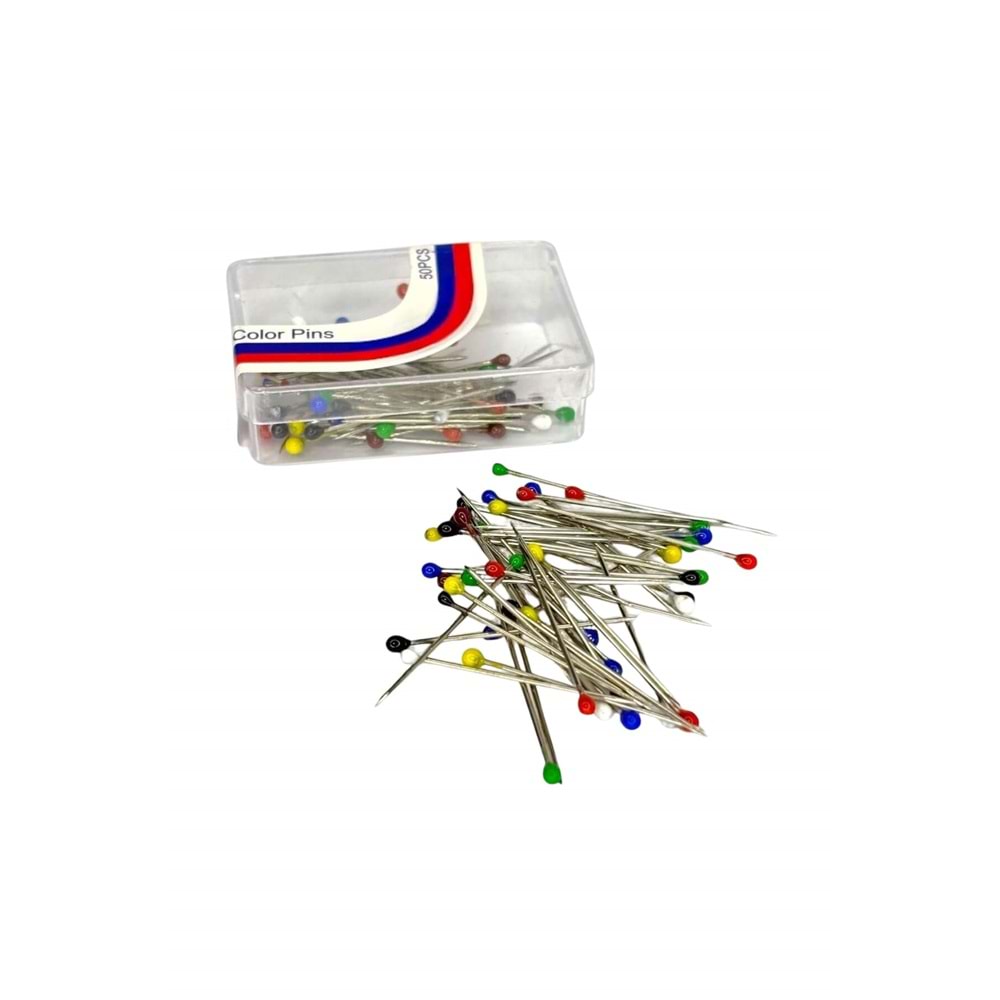Renkli Başlı Toplu İğne Kutu İçinde Dikiş ve Terzilik İğnesi