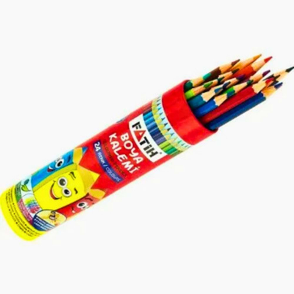 FATİH Silindir Kutulu Kuru Boya Kalemi Seti - 24 Renk Canlı Boya Kalemi