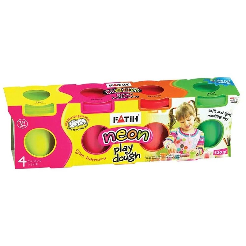 FATİH 4 Renk Neon Oyun Hamuru Seti - Soft Yumuşak Play Dough (520 gr)