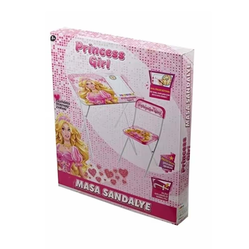 Beren Princess Girl Çalışma Masası ve Sandalye Seti Katlanır Çocuk Ders ve Aktivite Masası