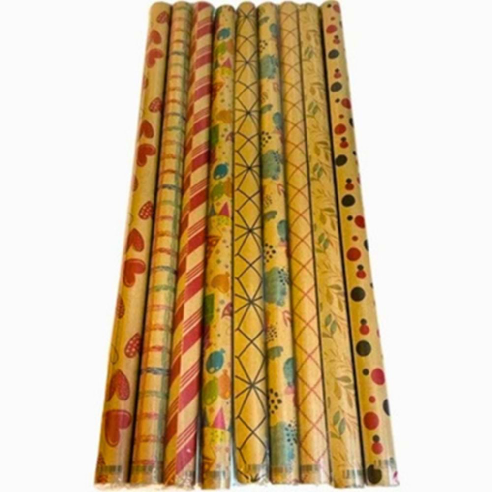 K.COLOR Desenli Kraft Ambalaj Hediye Kaplama Kağıdı (70x100 cm)