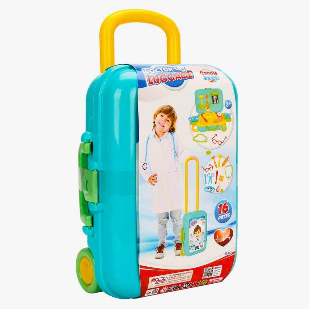 Çekçekli Bavulda 15 Parça Çocuk Doktor Seti Oyuncak - Eğitici Rol Oynama