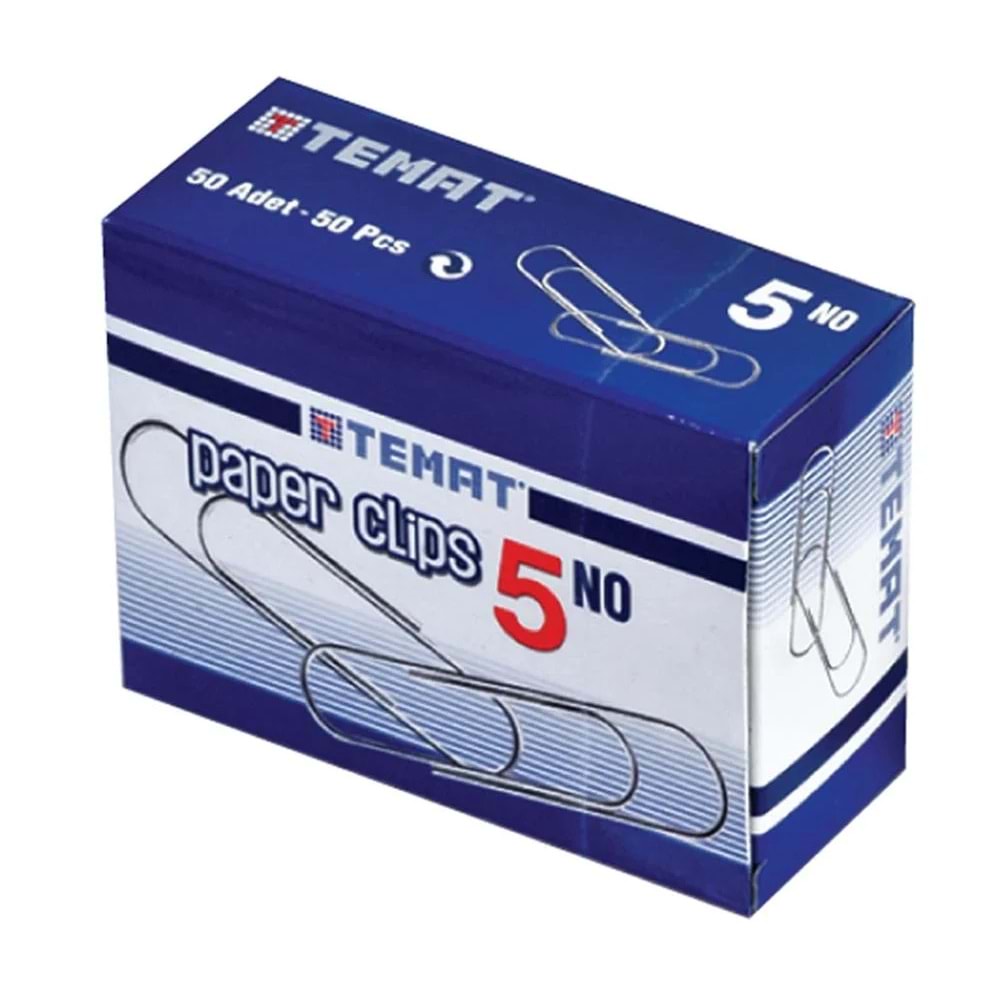 TEMAT 5 Numara Ataş (Paper Clips) - Metal Ofis Ataş Seti (50 Adet)