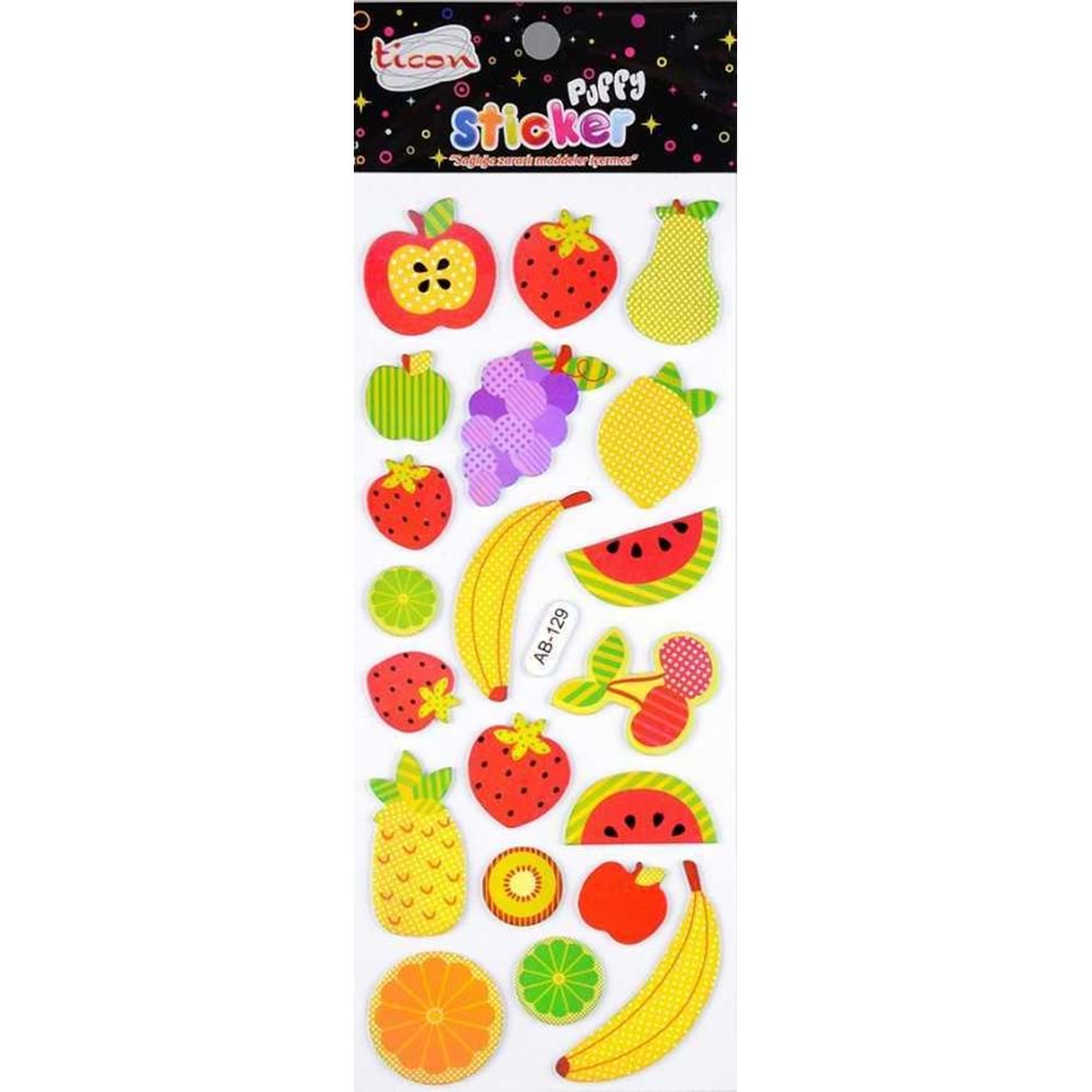 Ticon 3D Puffy Karışık Meyve Sticker Seti