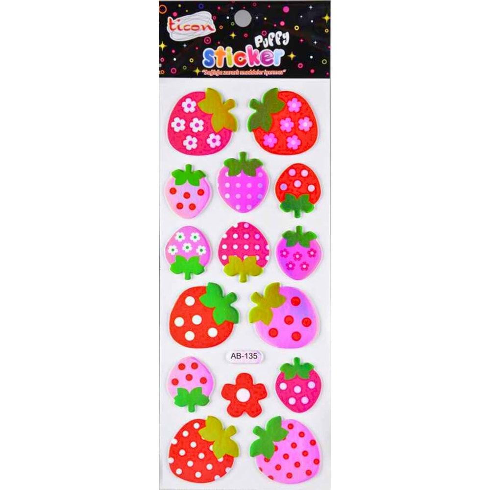 Ticon 3D Puffy Çilek ve Meyve Sticker Seti