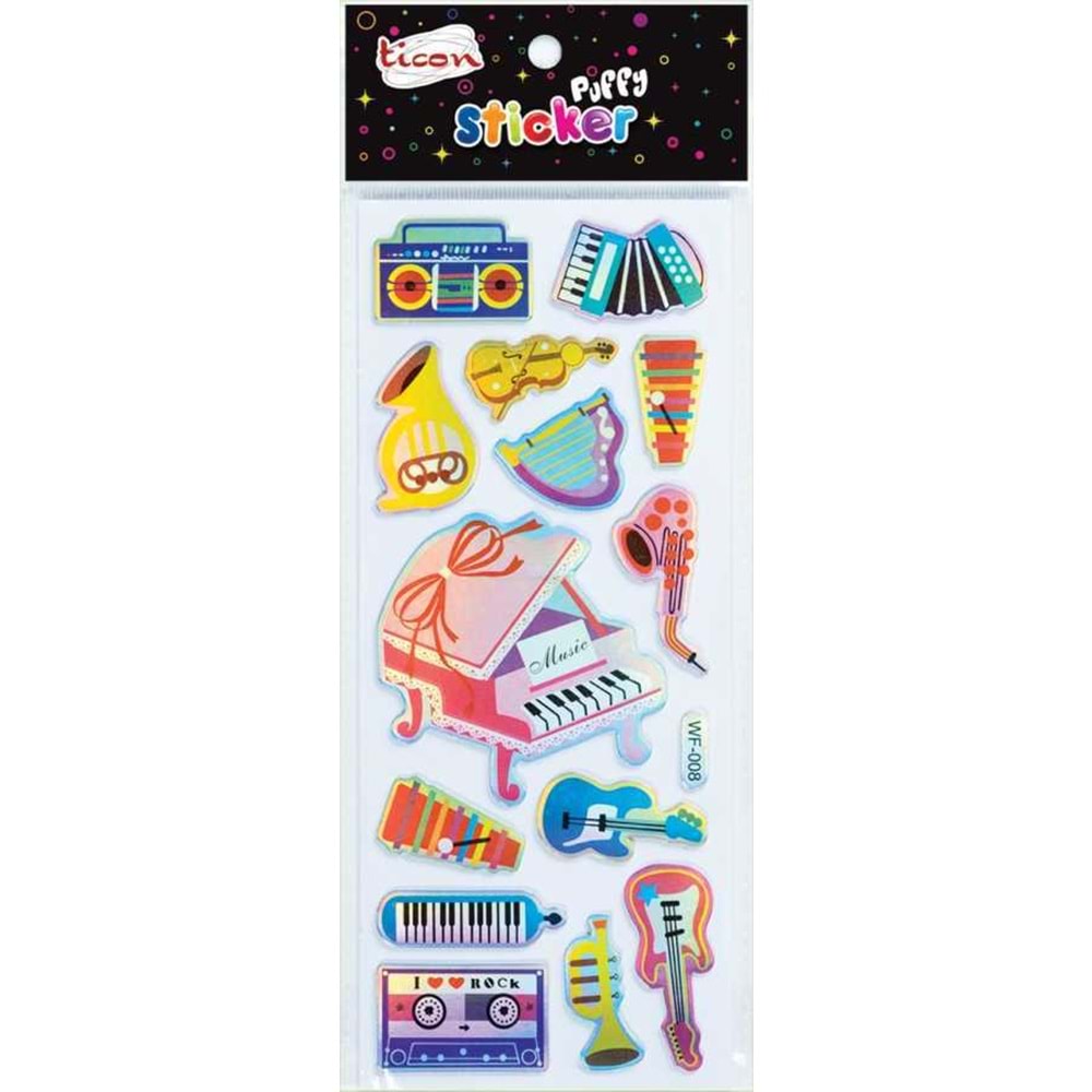 Ticon Müzik Aletleri Temalı Kabartmalı (Puffy) Sticker