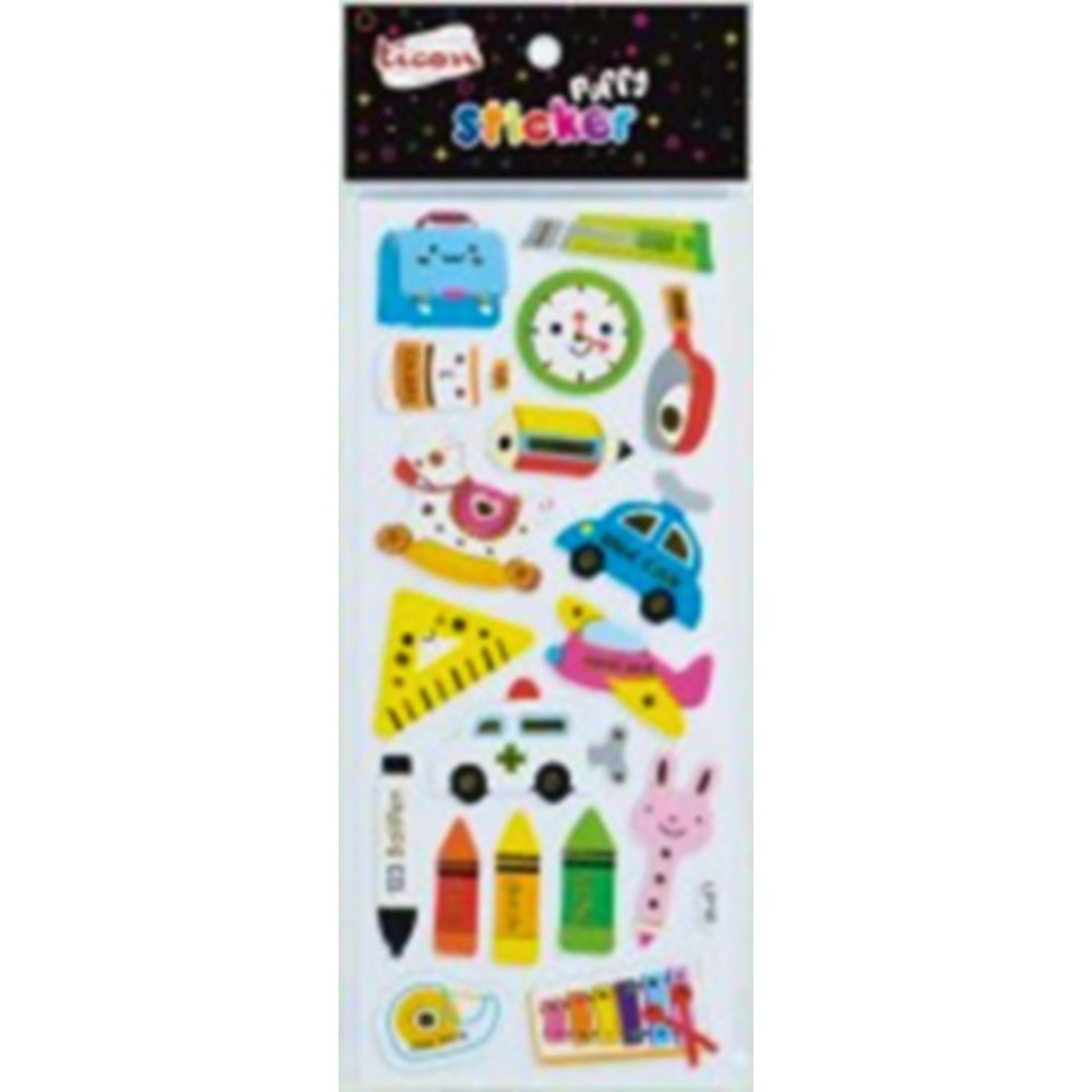 TİCON Kabartmalı (Puffy) Sticker Çıkartma Seti | Okul Kırtasiye Temalı Eğlenceli Çıkartmalar