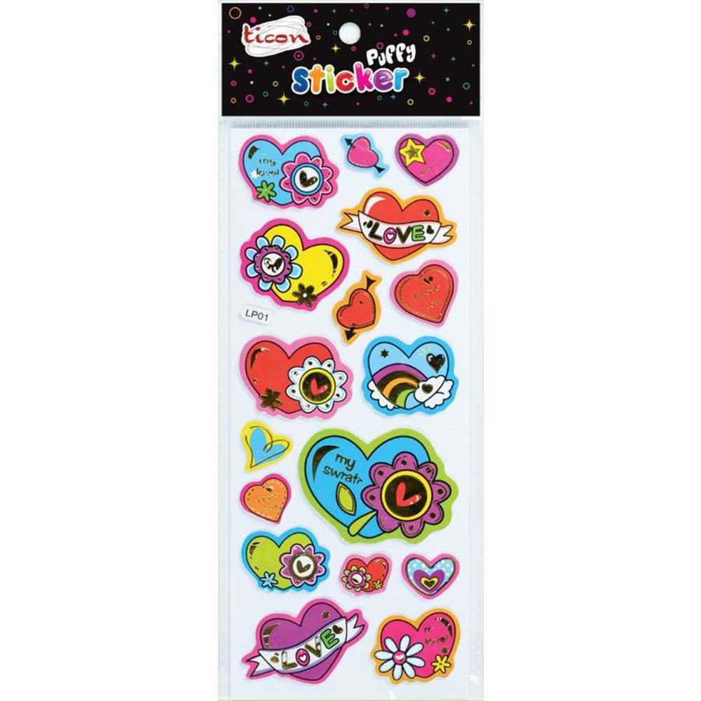 Ticon 3D Puffy Kalp ve Çiçek Sticker Seti (LP01)