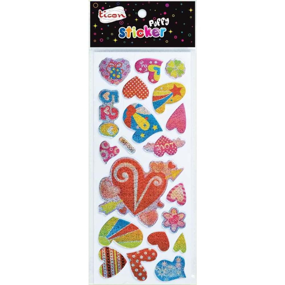 Ticon 3D Puffy Simli Kalp Sticker Seti