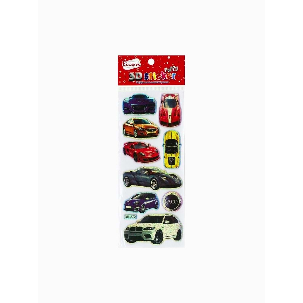 Ticon 3D Puffy Spor ve Yarış Arabası Sticker Seti