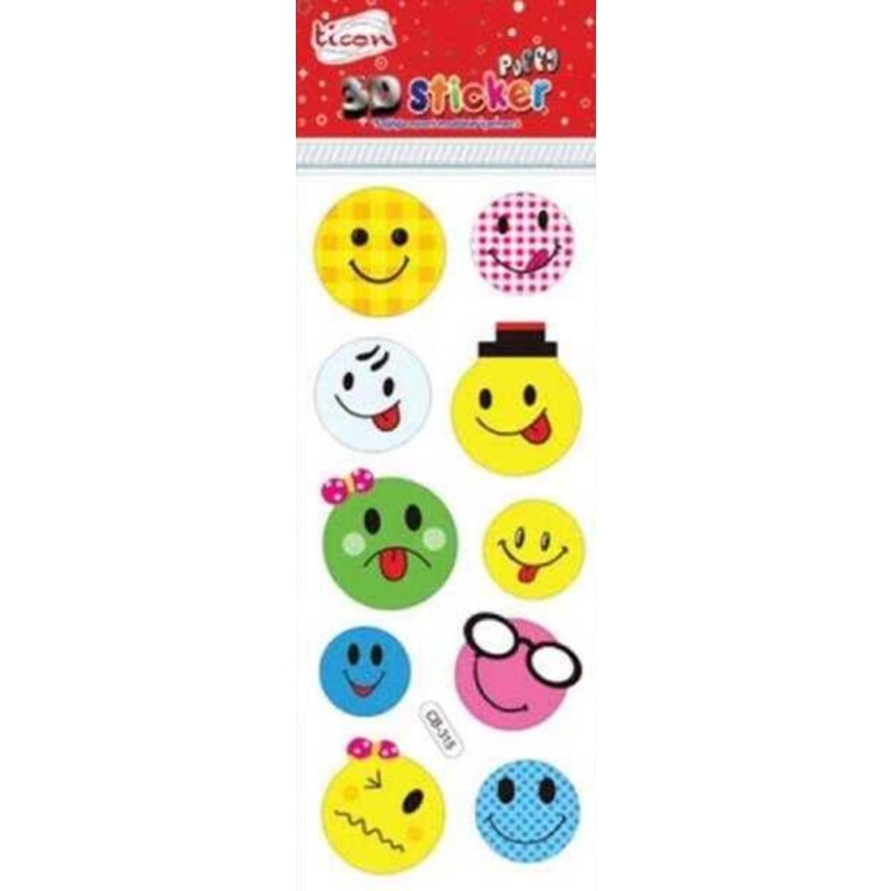 Ticon 3D Puffy Emoji (Gülen Yüz) Sticker Seti
