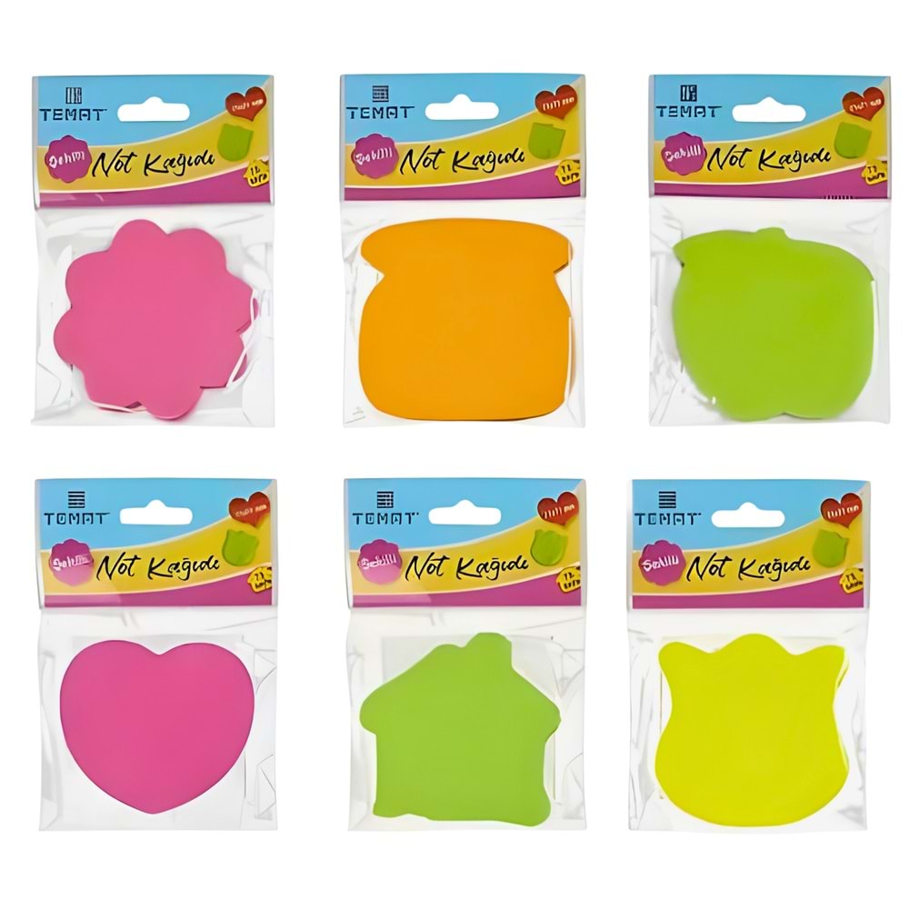 TEMAT 71X71 MM ŞEKİLLİ NOT KAĞIDI 48'Lİ ST 75 YPR 4 RENK-6 ŞEKİL