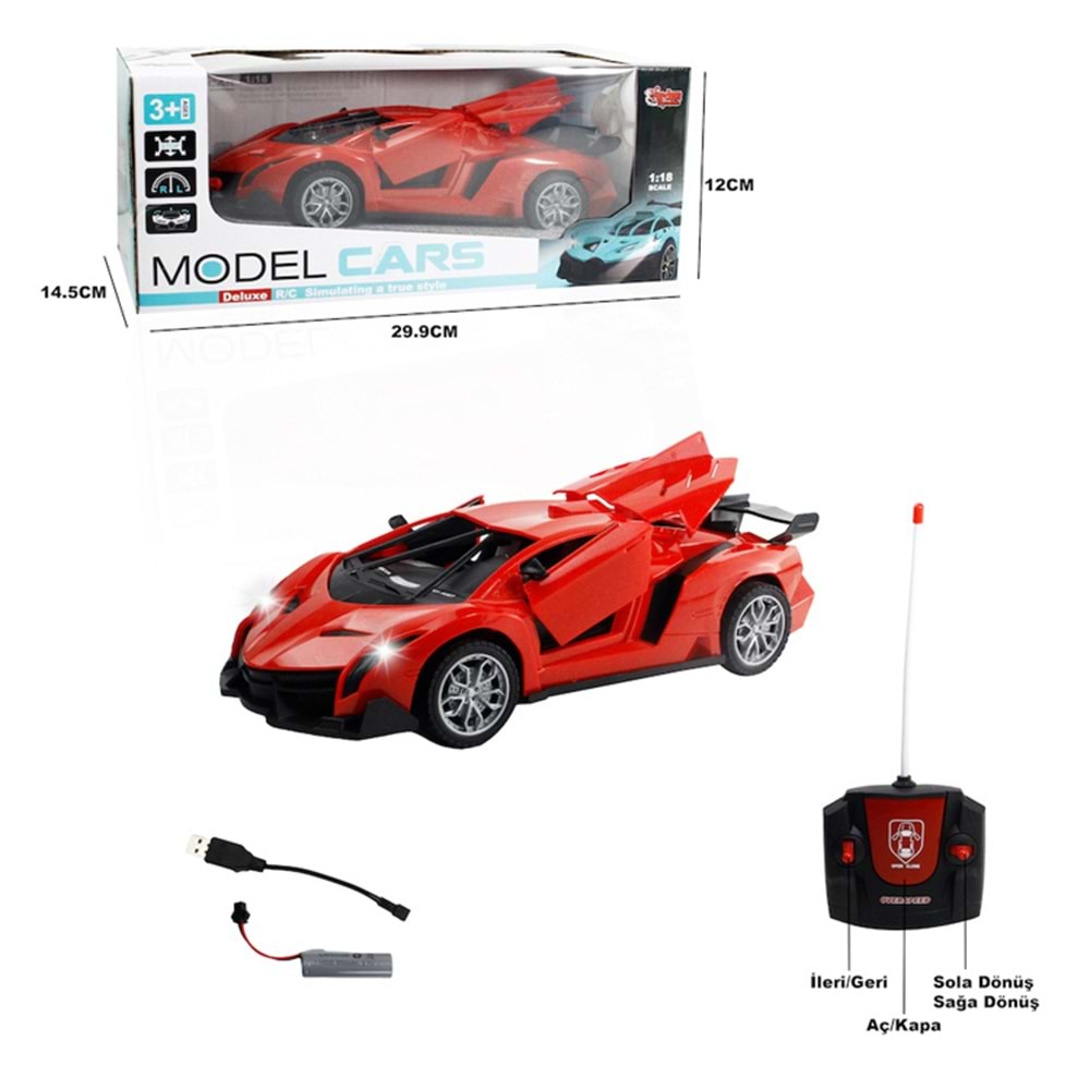 1:18 Ölçekli Şarjlı Uzaktan Kumandalı Spor Araba - Kapıları Açılan R/C Oyuncak