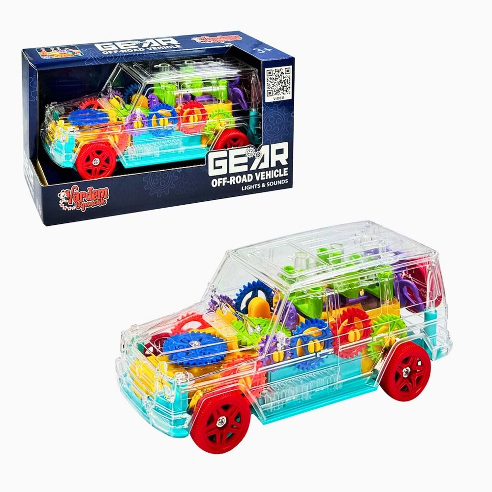Far-Toy Şeffaf Dişli Çarklı Araba - Işıklı Müzikli Pilli Çarp Dön Off-Road Araç
