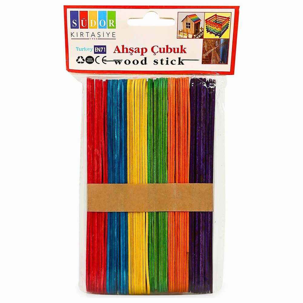Südor Renkli Ahşap Çubuklar (Wood Stick) - Küçük Boy Hobi ve El İşi Çubukları
