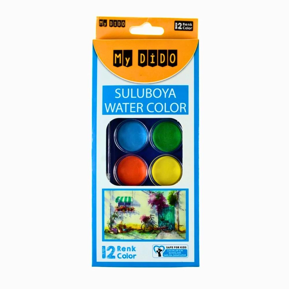 My Dido 12 Renk Büyük Boy Suluboya Seti - Çocuklar İçin Güvenli Water Color
