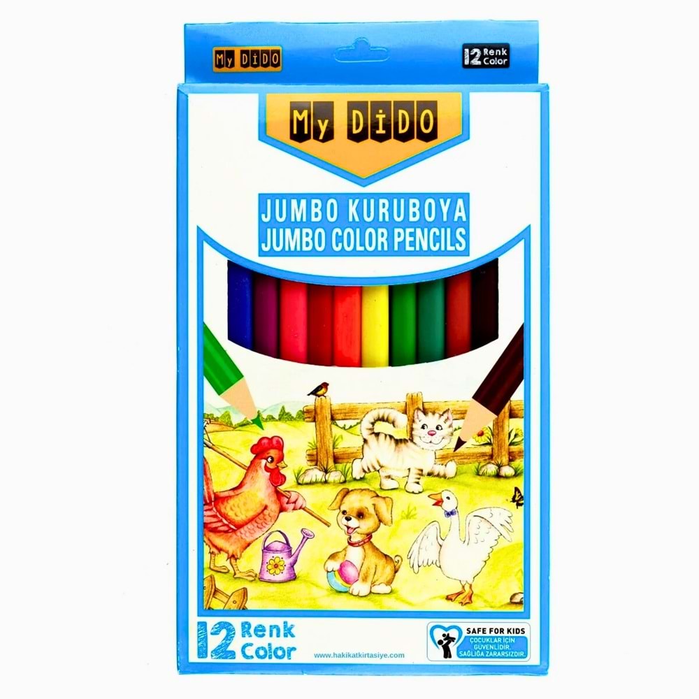 My Dido 12 Renk Jumbo Kuru Boya Kalemi - Çocuklar İçin Güvenli (Color Pencils)