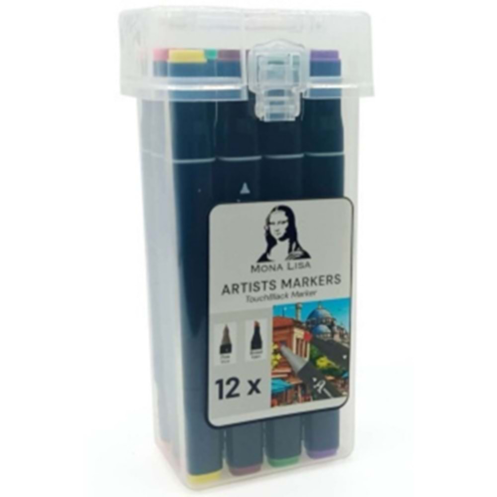 Südör Mona Lisa Touch Black Artist Marker Kalem Seti - 12 Renk Çift Uçlu