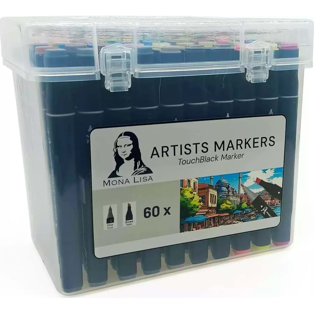 Südör Mona Lisa Touch Black Profesyonel Artist Marker Seti - 60 Renk Çift Uçlu