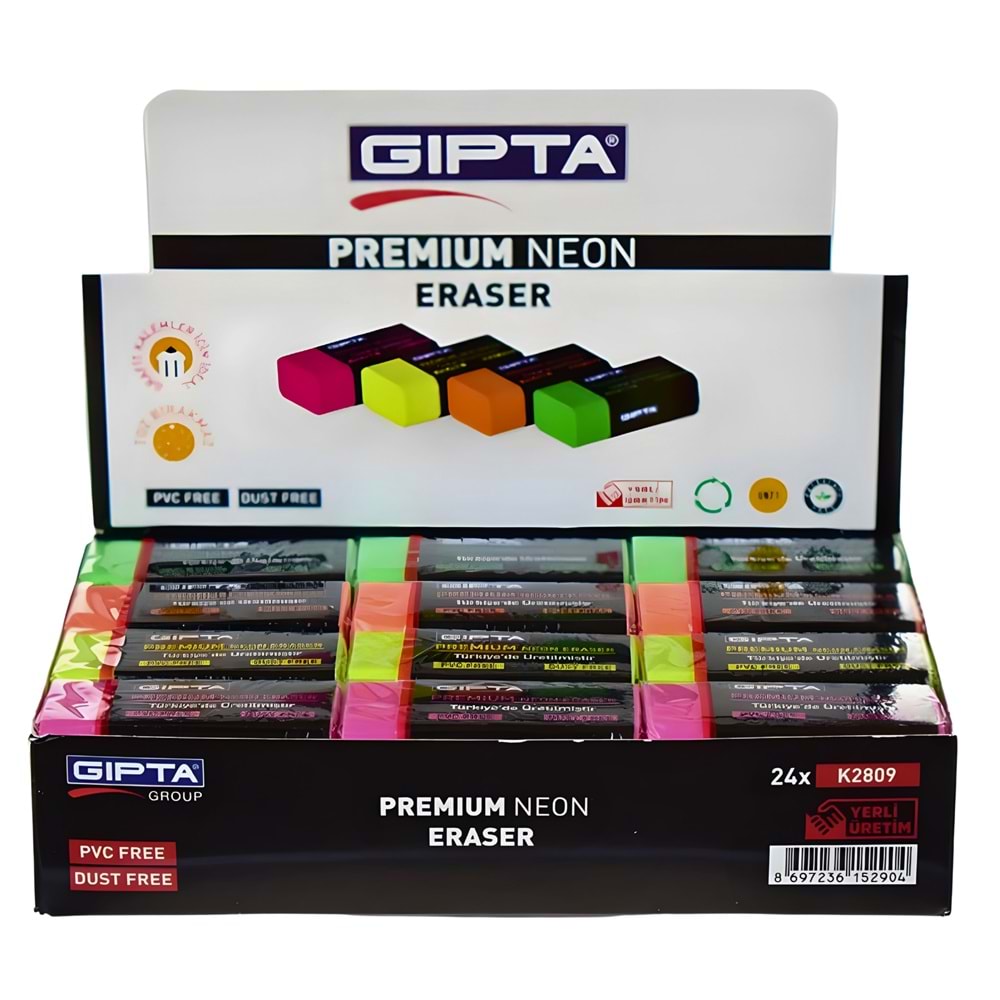 Gıpta Premium Neon Silgi – Toz Bırakmayan PVC’siz Yumuşak Silgi (Tek Adet)