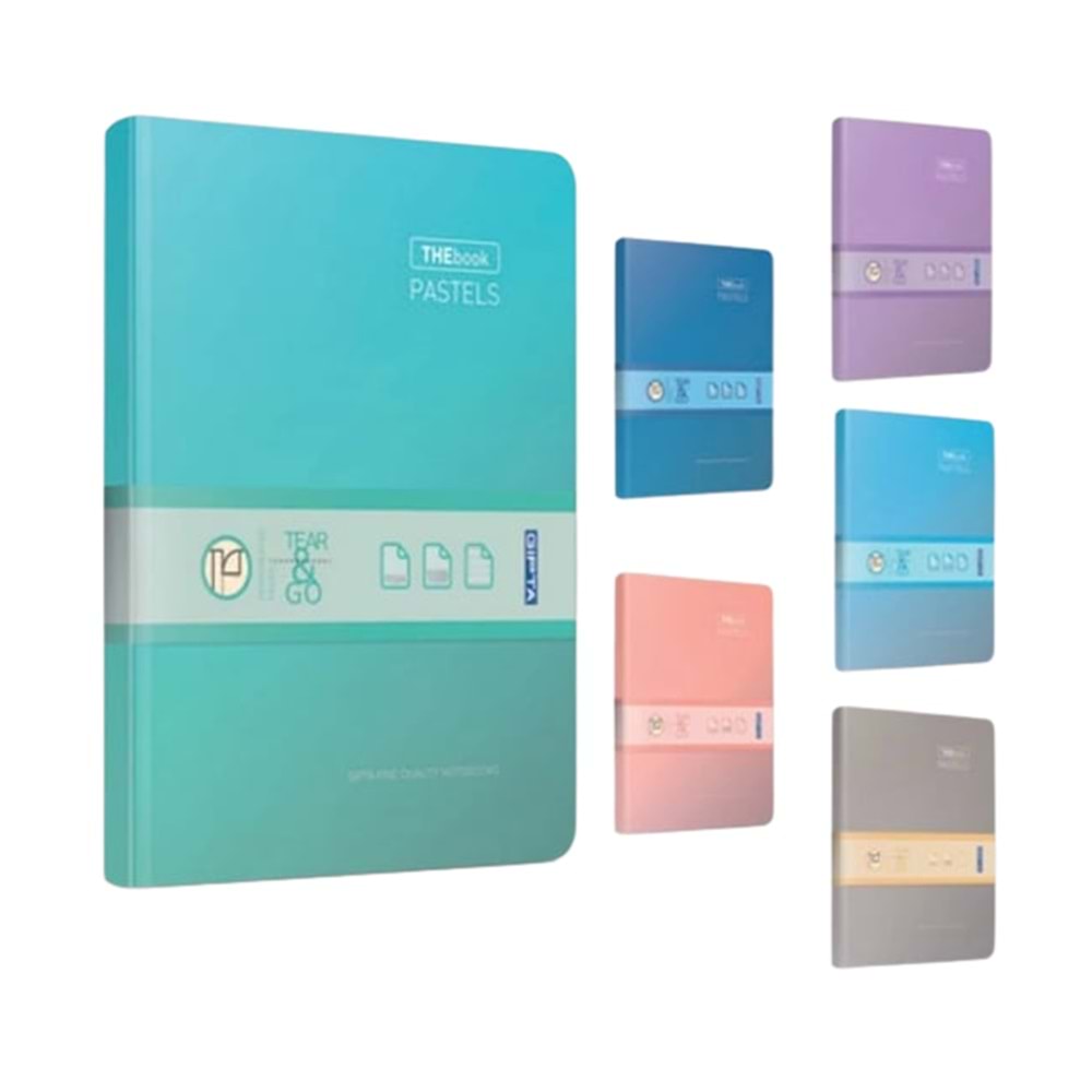 TheBook Pastels İpli Dikişli Sert Kapak Defter 17x24 cm | 160 Yaprak Kareli