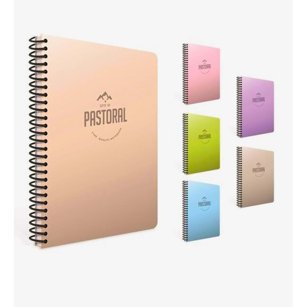 PASTORAL 17x24 cm Spiralli Çizgisiz Defter - 96 Yaprak Pastel Renk PP Kapak