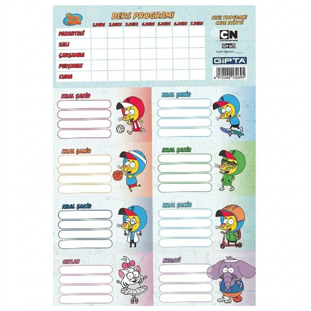 GIPTA Kral Şakir Lisanslı Ders Programı ve Kitap/Defter Etiketi Seti