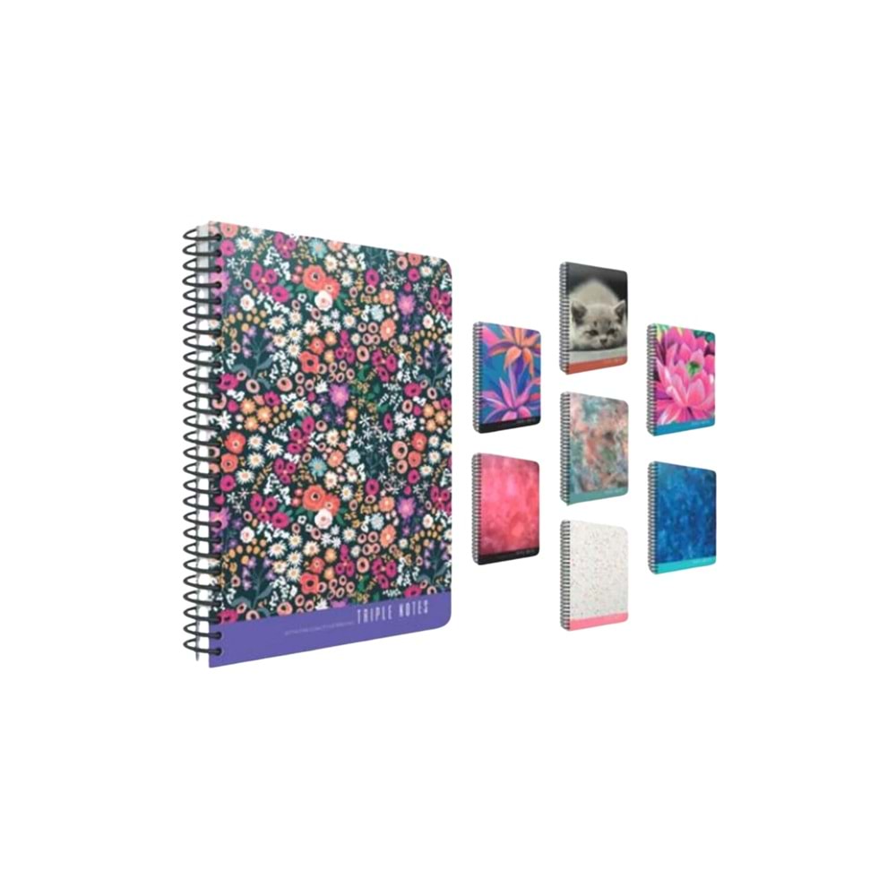 Triple Notes Spiralli Sert Kapak Defter 17x24 cm | 80 Yaprak Çizgili