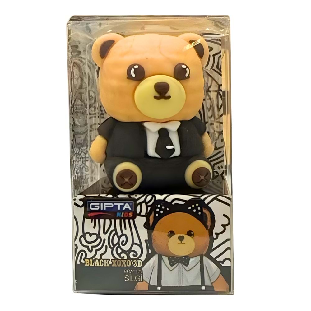 Black XOXO 3D Kalemtıraş | Sevimli Ayı Tasarımlı 3D Kalemtraş | GIPTA Kids