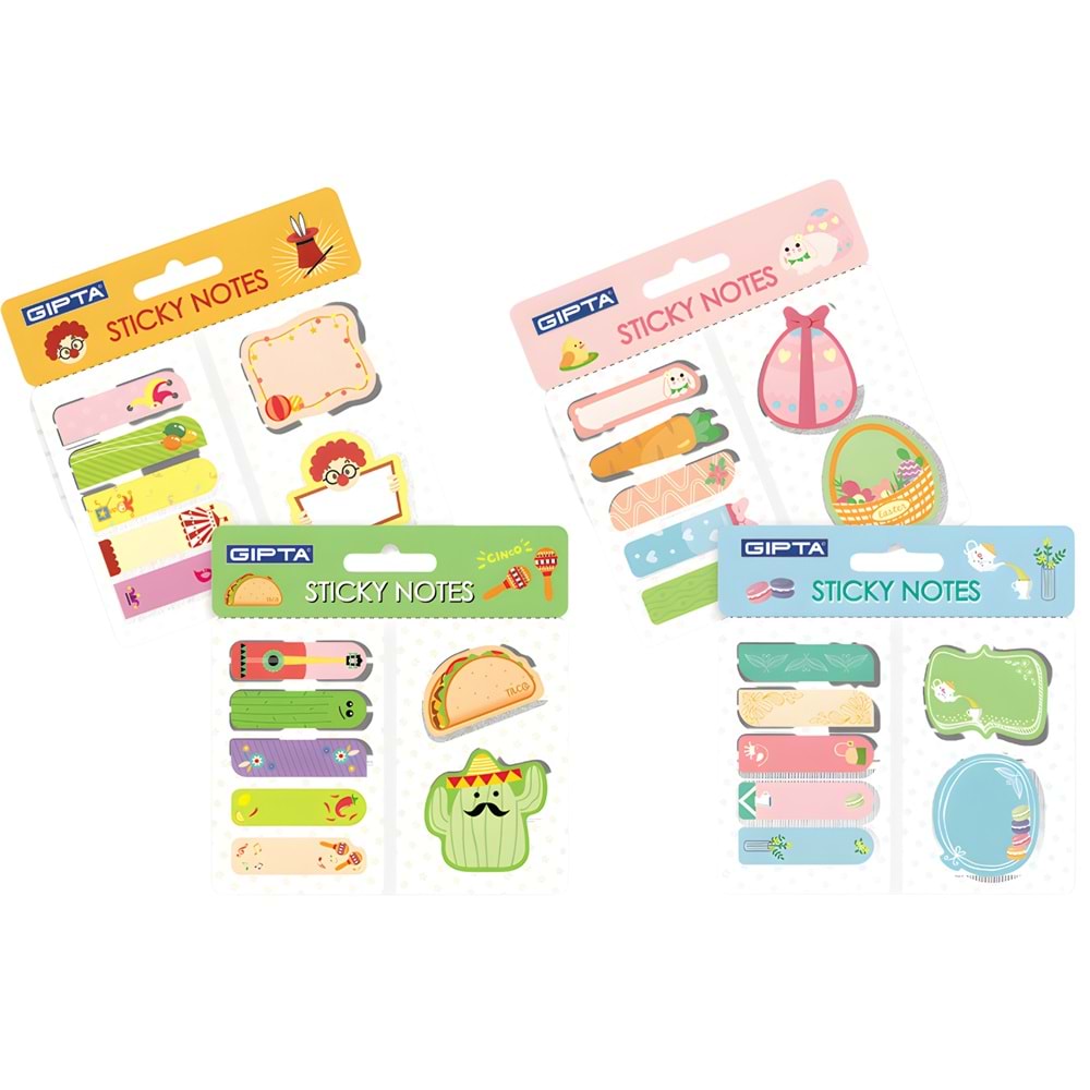 GIPTA Çoklu Desenli Yapışkan Not Seti (Sticky Notes) - Eğlenceli Figürler