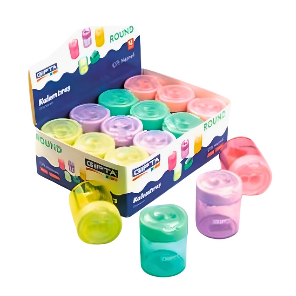 GIPTA Round Çift Hazneli Kalemtıraş | Pastel Renk Tekli Kalemtıraş | 4 Renk