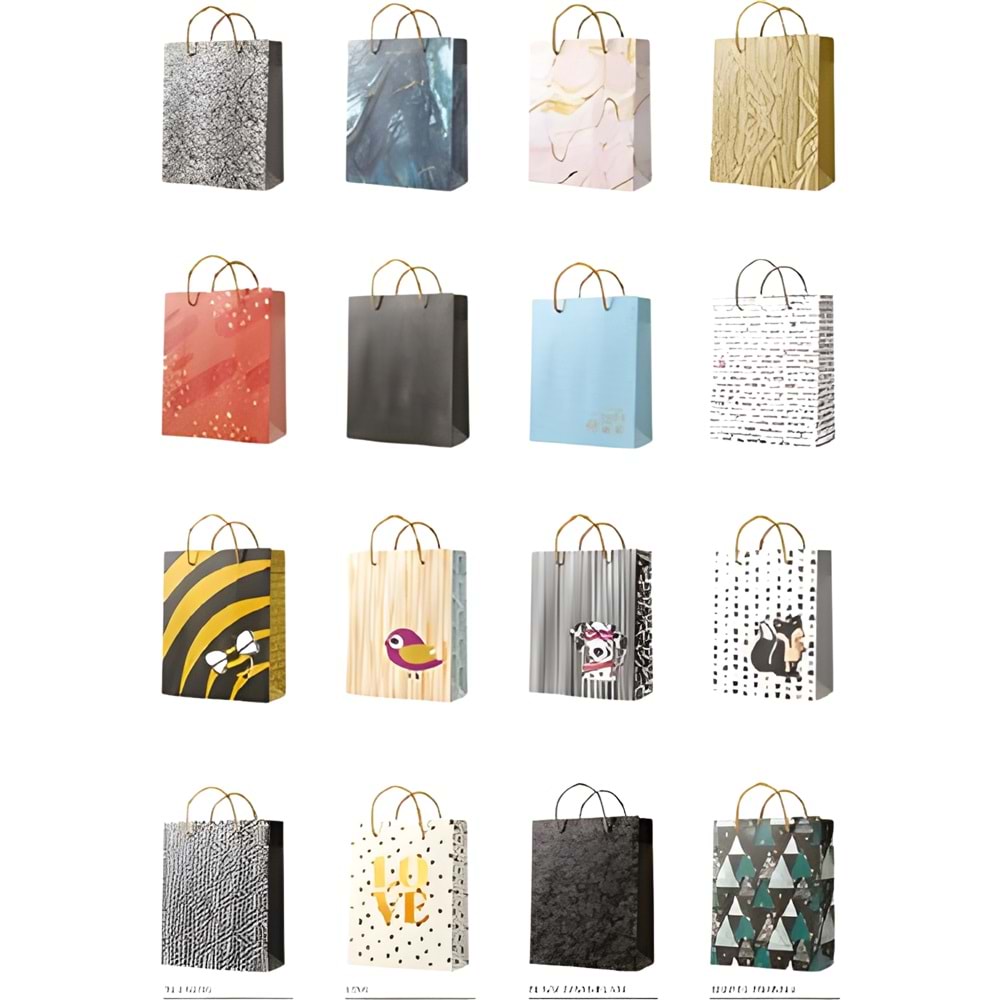 B5 Karışık Desenli Karton Hediye Çanta Seti | Dayanıklı Kağıt Çanta | Mix Model
